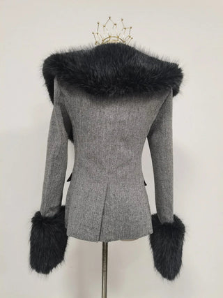 Faux Fur Collar Tailored Tweed Jacket - Diva Melody