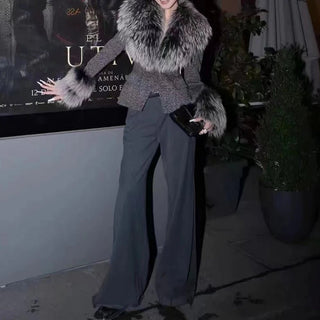 Faux Fur Collar Tailored Tweed Jacket - Diva Melody