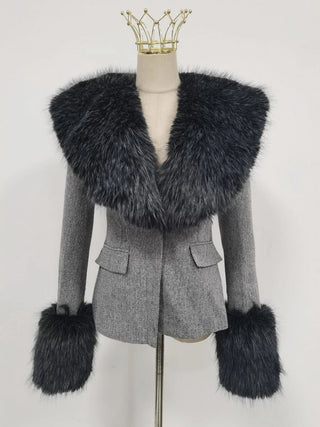 Faux Fur Collar Tailored Tweed Jacket - Diva Melody