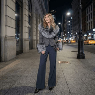 Faux Fur Collar Tailored Tweed Jacket - Diva Melody