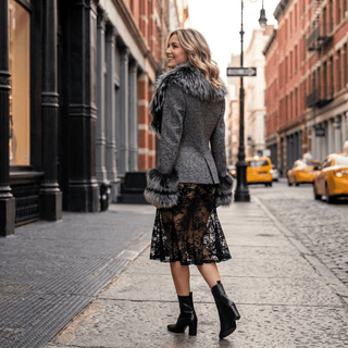 Faux Fur Collar Tailored Tweed Jacket - Diva Melody