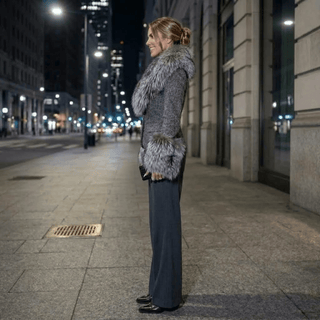 Faux Fur Collar Tailored Tweed Jacket - Diva Melody