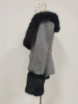 Faux Fur Collar Tailored Tweed Jacket - Diva Melody