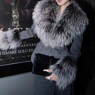 Faux Fur Collar Tailored Tweed Jacket - Diva Melody
