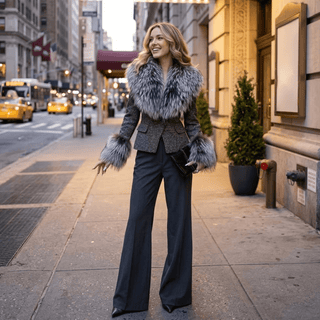 Faux Fur Collar Tailored Tweed Jacket - Diva Melody