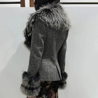 Faux Fur Collar Tailored Tweed Jacket - Diva Melody
