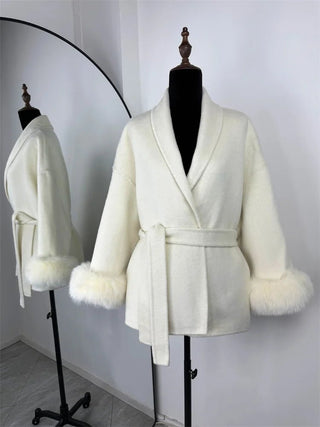Faux Fur Cuff Belted Wrap Coat - Diva Melody