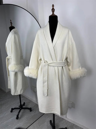 Faux Fur Cuff Belted Wrap Coat - Diva Melody