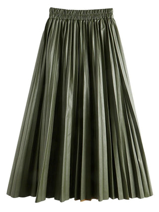 Faux Leather Pleated Long Skirts - Diva Melody