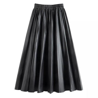 Faux Leather Pleated Long Skirts - Diva Melody