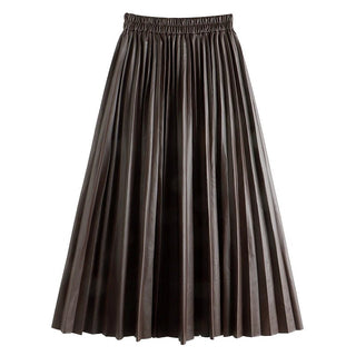 Faux Leather Pleated Long Skirts - Diva Melody