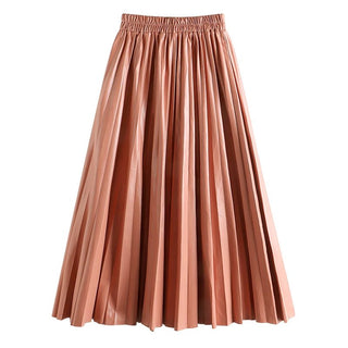 Faux Leather Pleated Long Skirts - Diva Melody