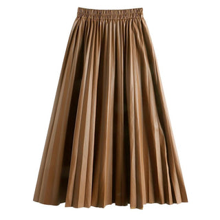 Faux Leather Pleated Long Skirts - Diva Melody