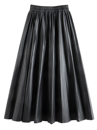 Faux Leather Pleated Long Skirts - Diva Melody