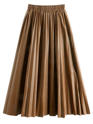 Faux Leather Pleated Long Skirts - Diva Melody