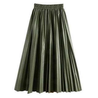 Faux Leather Pleated Long Skirts - Diva Melody