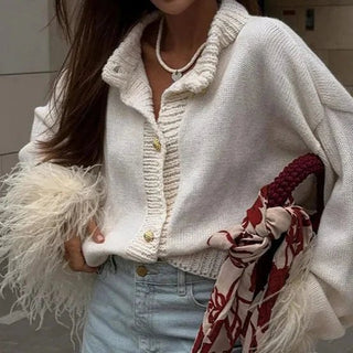 Feather Long Sleeve Knitted Cardigan - Diva Melody