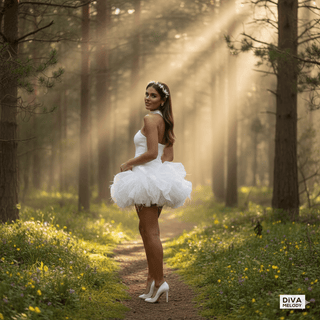 Feathers Mini Puff Ball Gown Mini Bridal Dress - Diva Melody