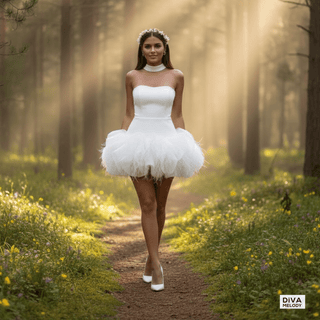 Feathers Mini Puff Ball Gown Mini Bridal Dress - Diva Melody