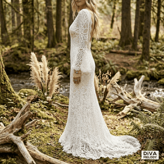 Flare Sleeve Lace Boho Wedding Dress - Diva Melody