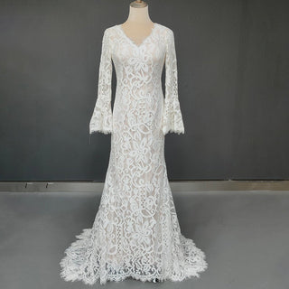 Flare Sleeve Lace Boho Wedding Dress - Diva Melody