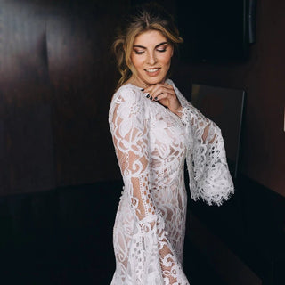 Flare Sleeve Lace Boho Wedding Dress - Diva Melody