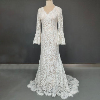 Flare Sleeve Lace Boho Wedding Dress - Diva Melody