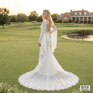 Flare Sleeves Wedding Dress - Diva Melody