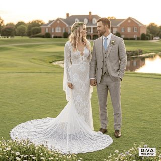 Flare Sleeves Wedding Dress - Diva Melody