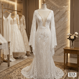 Flare Sleeves Wedding Dress - Diva Melody