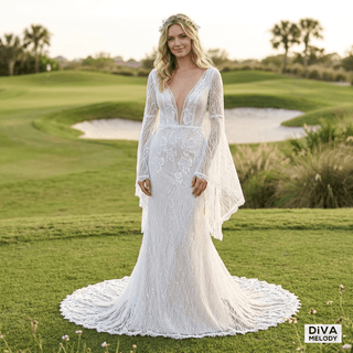 Flare Sleeves Wedding Dress - Diva Melody