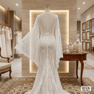 Flare Sleeves Wedding Dress - Diva Melody