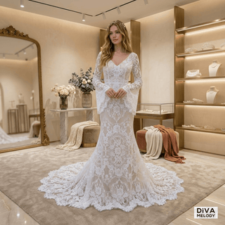 Flared Sleeves Boho Bridal Gown - Diva Melody