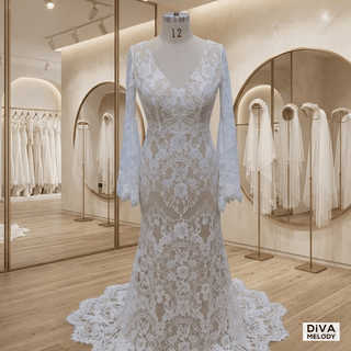 Flared Sleeves Boho Bridal Gown - Diva Melody