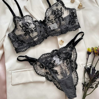 Floral Embroidered Mesh Lingerie Set - Diva Melody