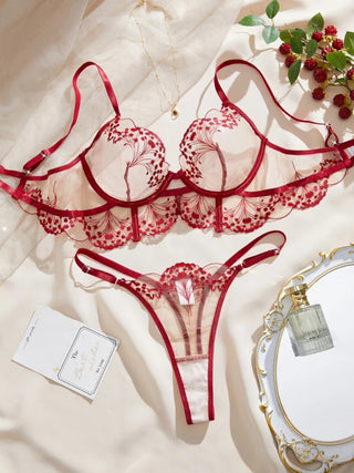 Floral Embroidered Mesh Lingerie Set - Diva Melody