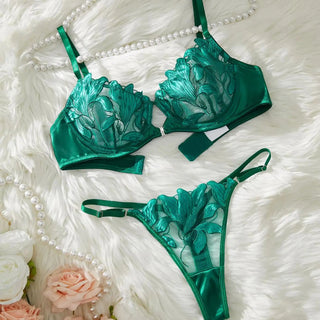 Floral Embroidered Transparent Lingerie Set - Diva Melody