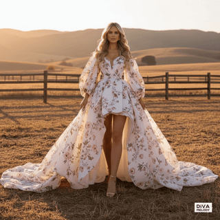 Floral High - Low Bridal Gown - Diva Melody
