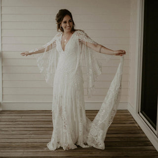 Floral Lace Boho Wedding Dress - Diva Melody