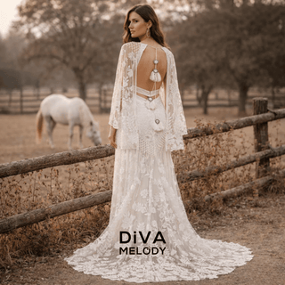 Floral Lace Boho Wedding Dress - Diva Melody