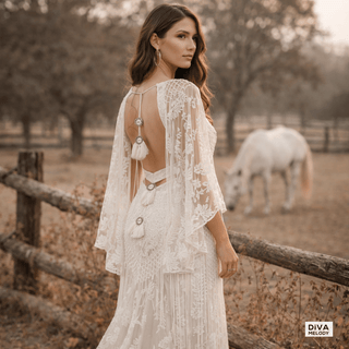 Floral Lace Boho Wedding Dress - Diva Melody