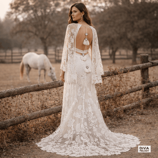 Floral Lace Boho Wedding Dress - Diva Melody