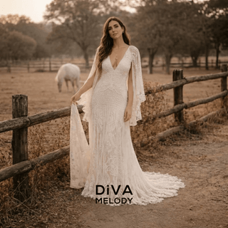 Floral Lace Boho Wedding Dress - Diva Melody