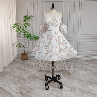 Floral Mini Wedding Dress With Detachable Cape - Diva Melody