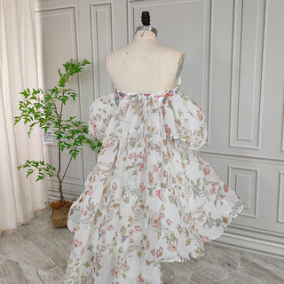 Floral Mini Wedding Dress With Detachable Cape - Diva Melody