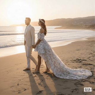 Floral Mini Wedding Dress With Detachable Cape - Diva Melody