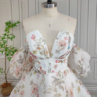 Floral Mini Wedding Dress With Detachable Cape - Diva Melody