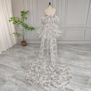 Floral Mini Wedding Dress With Detachable Cape - Diva Melody