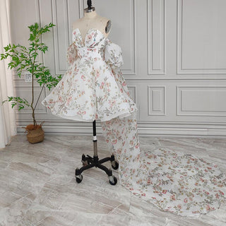 Floral Mini Wedding Dress With Detachable Cape - Diva Melody