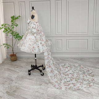 Floral Mini Wedding Dress With Detachable Cape - Diva Melody